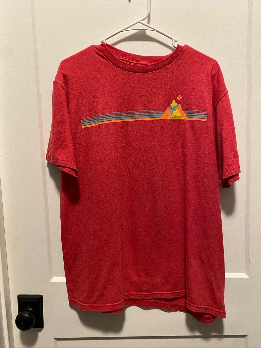 (3/$15) Columbia Red Short Sleeve Graphic Tee with Mountain Stripe